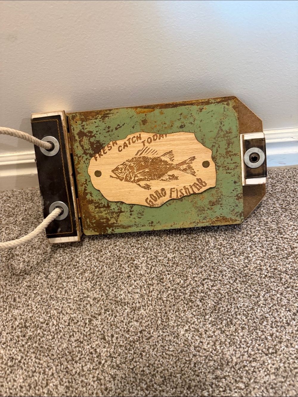 Rustic Green Fish photo album - 32 pic and memo caption papers